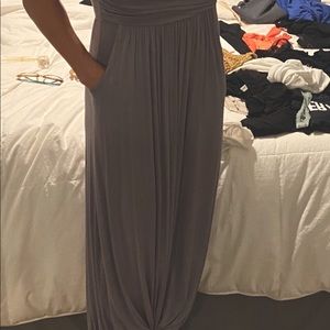 Gray tube top maxi dress with pockets